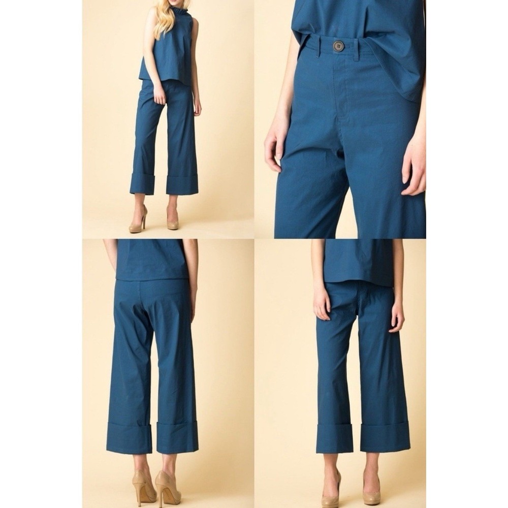 Sea New York $368 Winona Linen Blend‎ Cuffed High Rise Wide Leg Pants Size 0